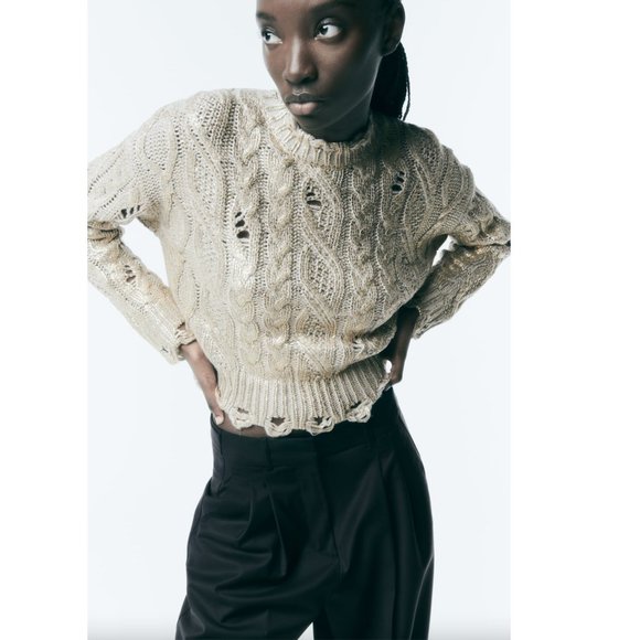 BLOGGER'S FAVE! Zara Metallic Cable Knit Sweater NWT - Picture 9 of 11